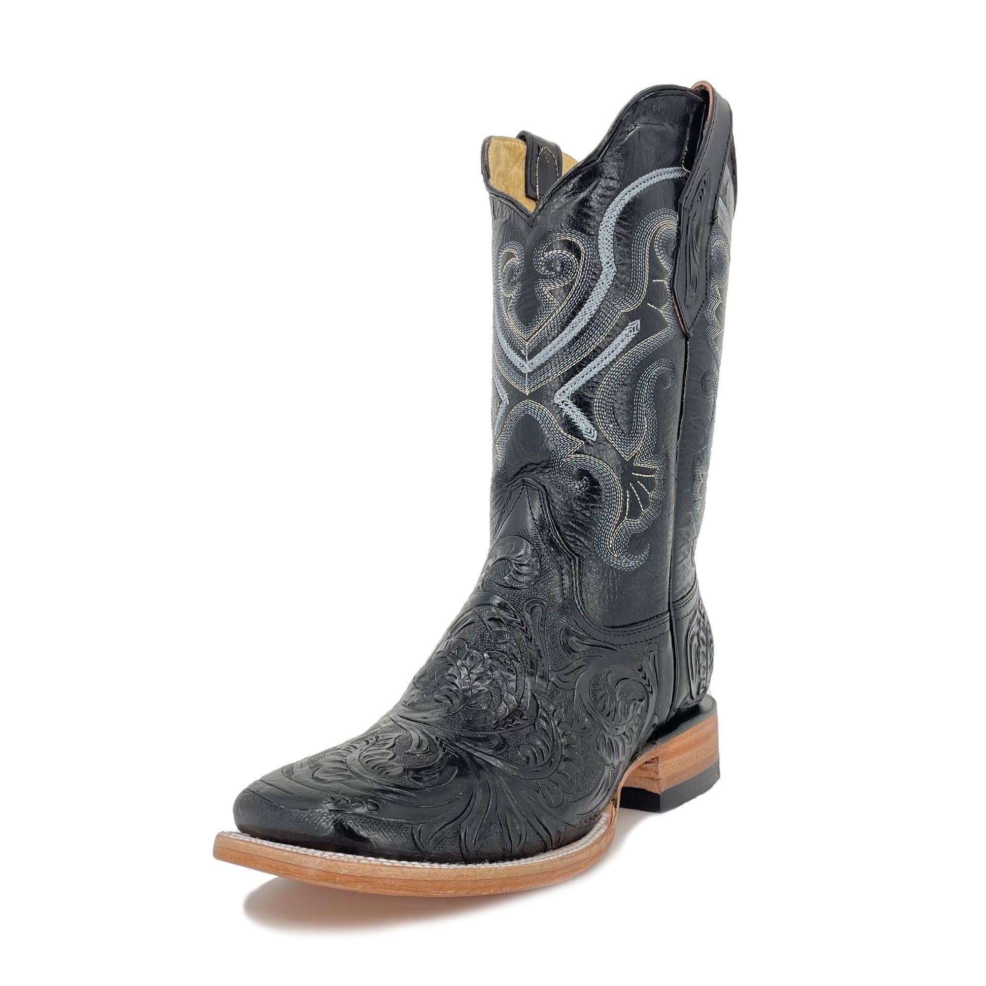 Men Bulldog Hand Tooled Boots - Old Leaf Black