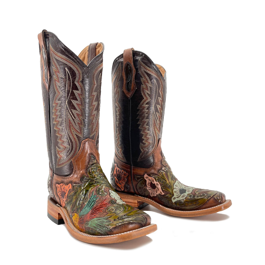 Women's Bulldog Hand Tooled Boots - Hummingbird