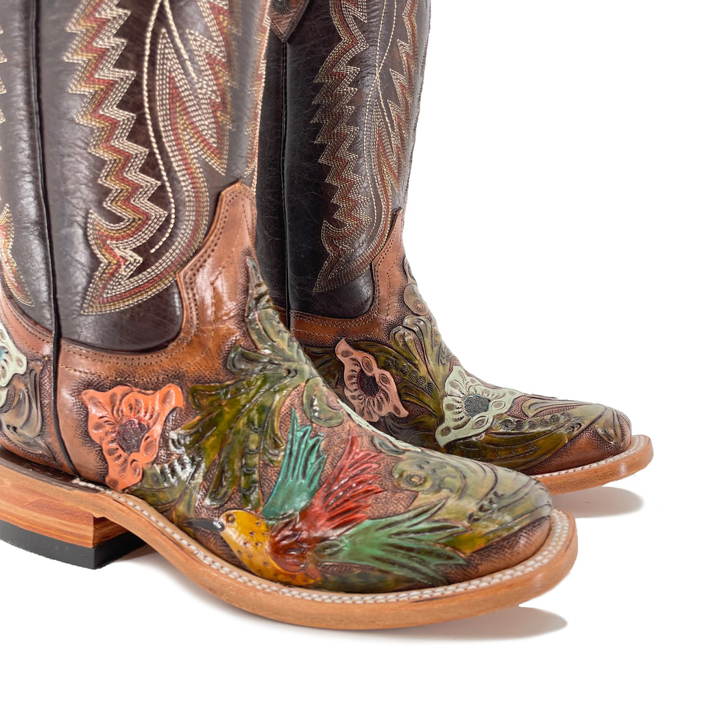 Women's Bulldog Hand Tooled Boots - Hummingbird
