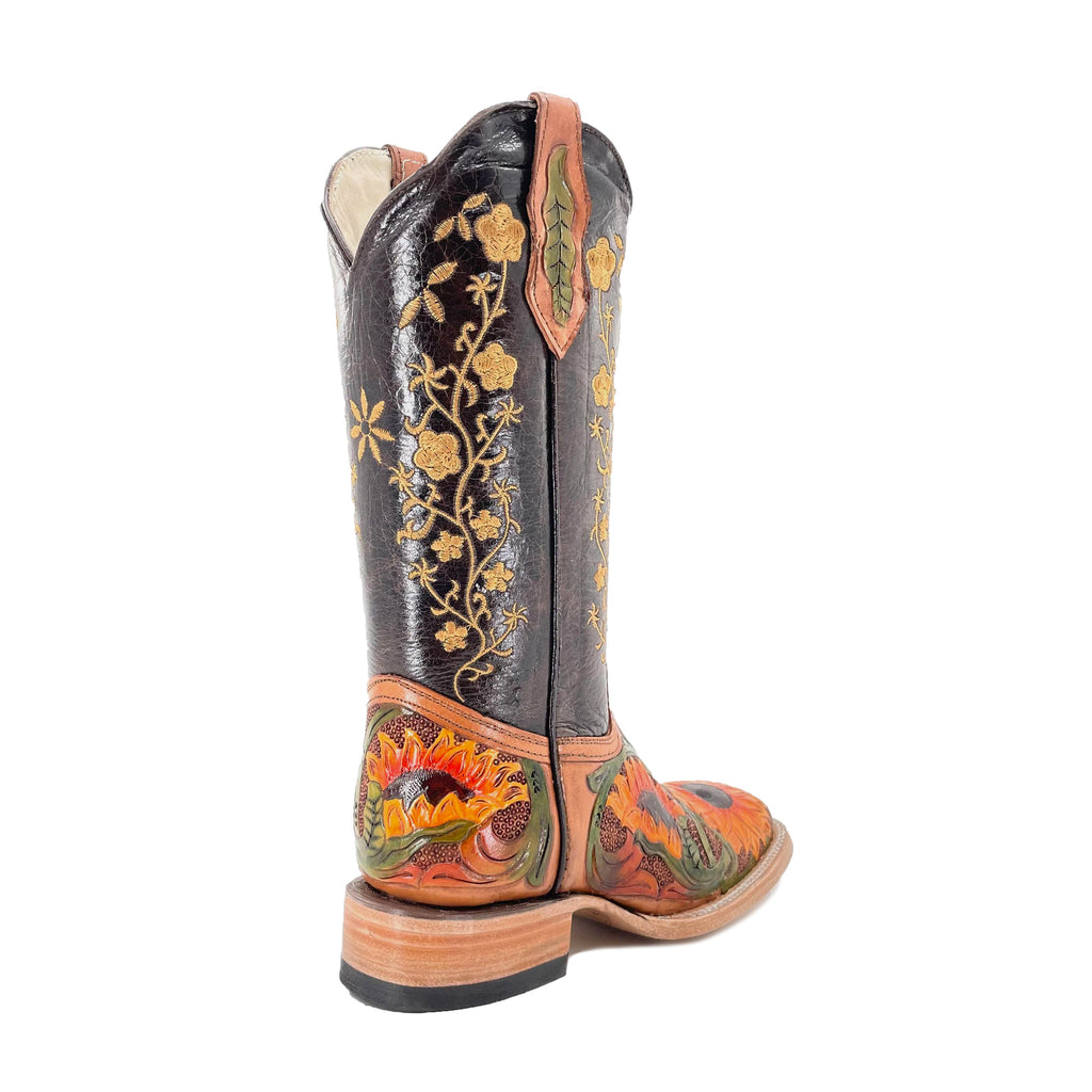 Women's Bulldog Hand Tooled Boots - Sunflowers