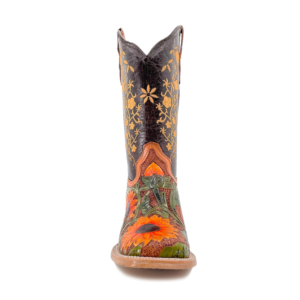 Women's Bulldog Hand Tooled Boots - Sunflowers