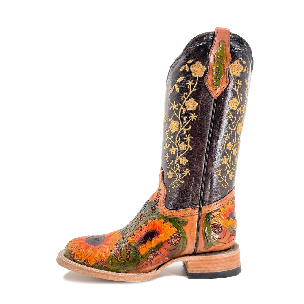Women's Bulldog Hand Tooled Boots - Sunflowers