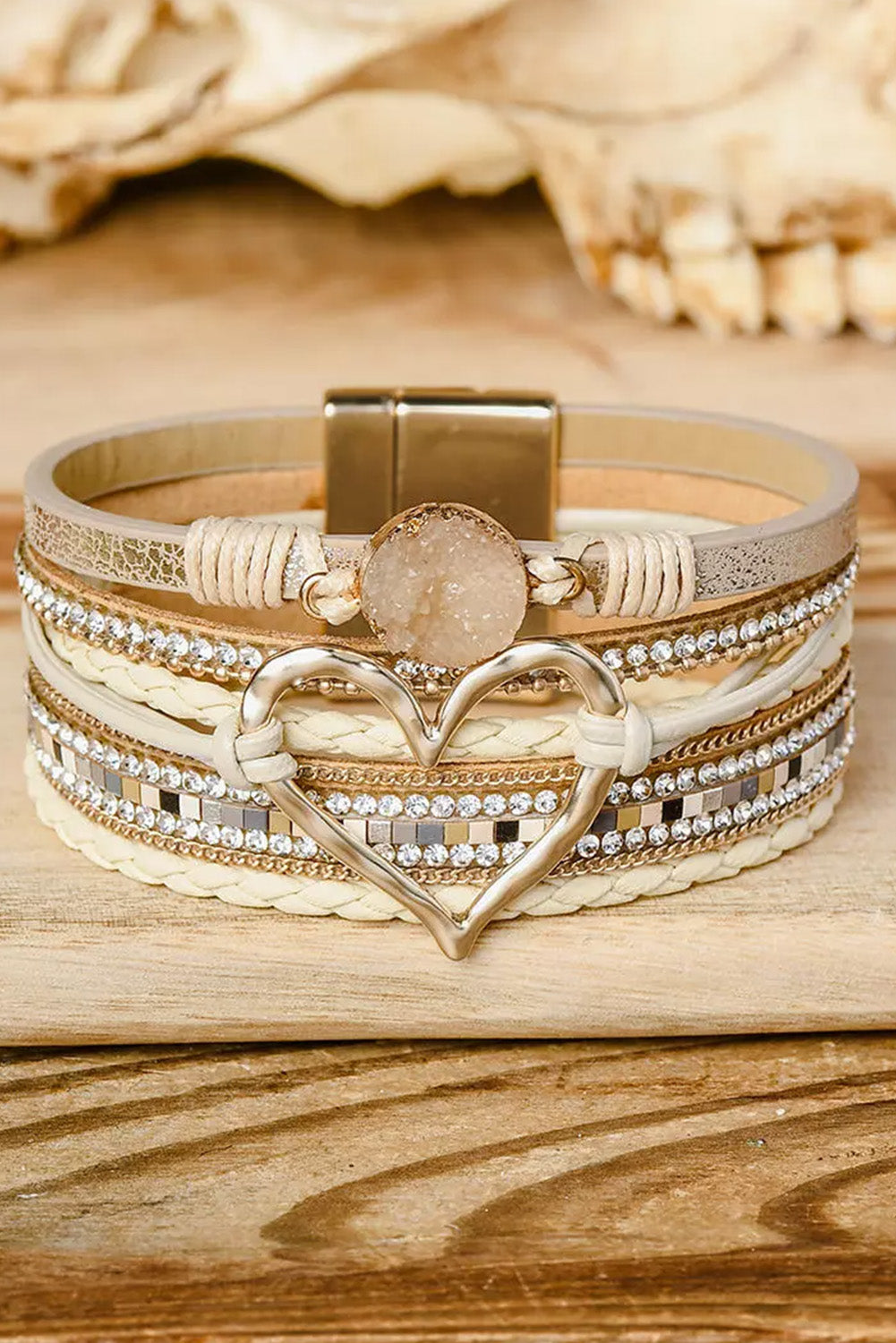 Bohemian Heart Rhinestone Magnetic Buckle Bracelet-0
