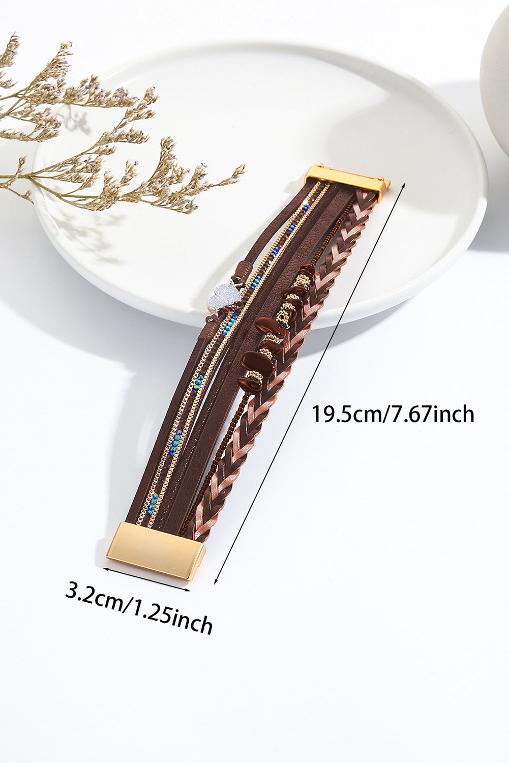 Brown Glittering Heart Accent Multi-layer Vintage Bracelet-1