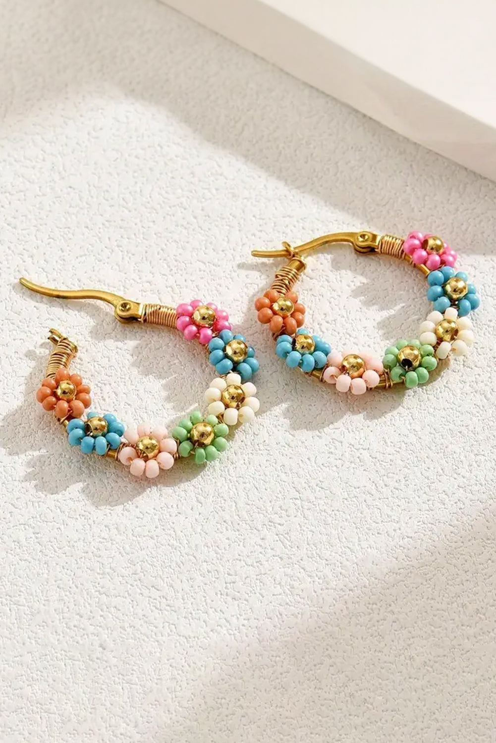 Pink Colorful Flower Hoop Earrings-2