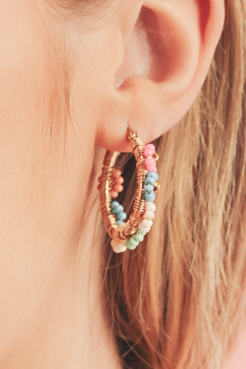 Pink Colorful Flower Hoop Earrings-4