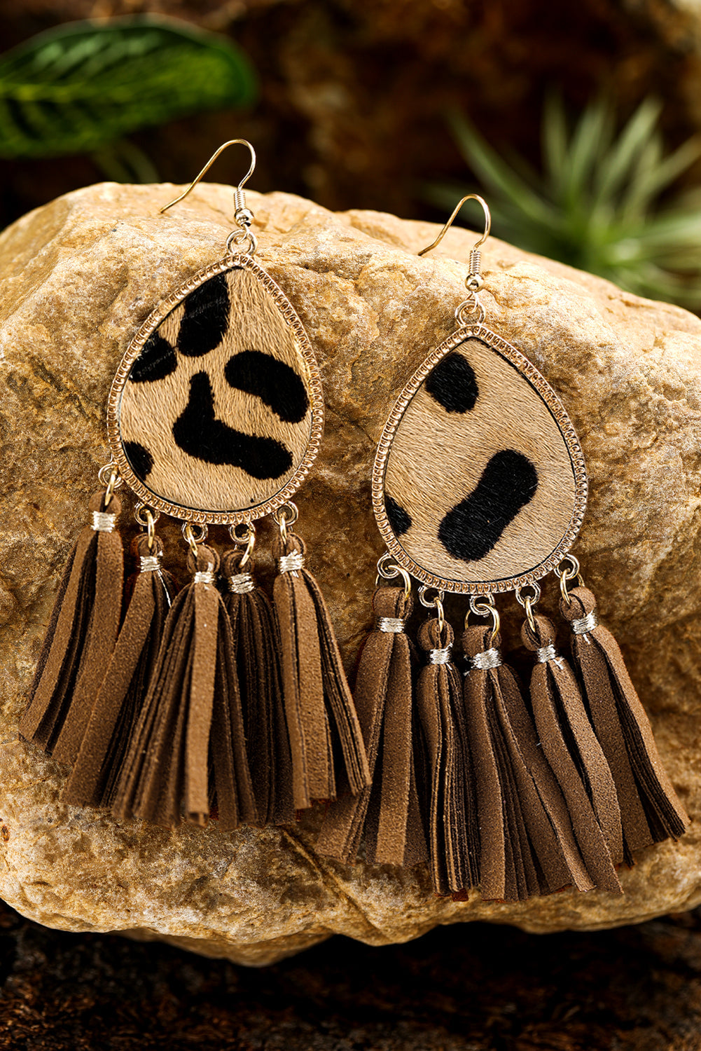 Boho Leopard Tasseled Hook Earrings-2