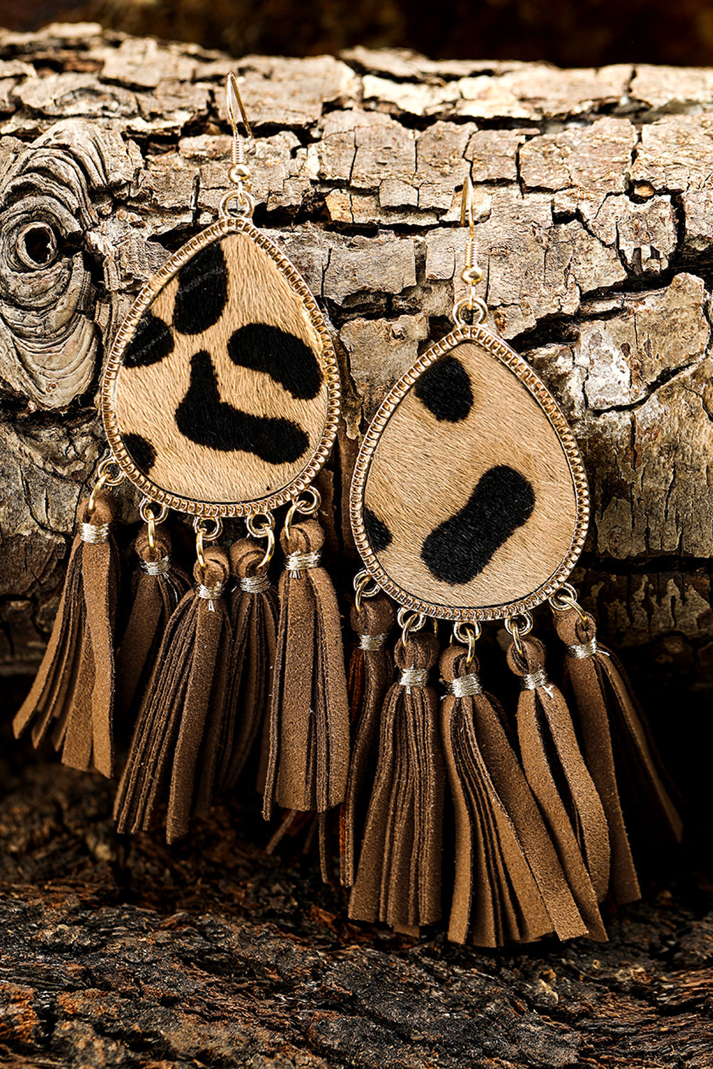 Boho Leopard Tasseled Hook Earrings-0