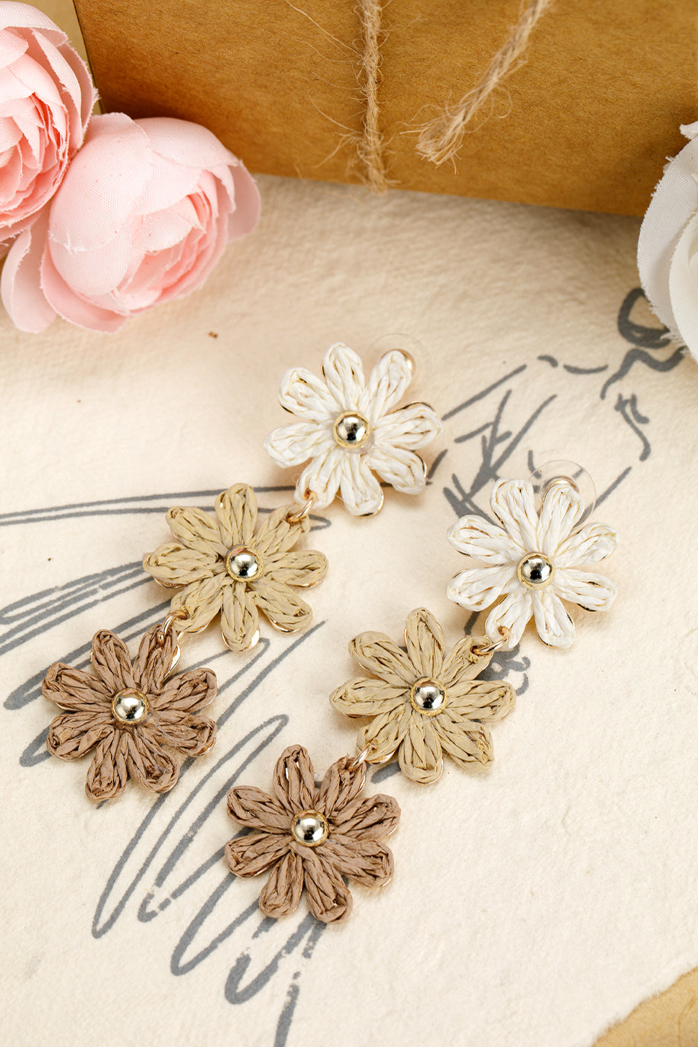 Crochet Flowers Stud Dangle Earrings-3