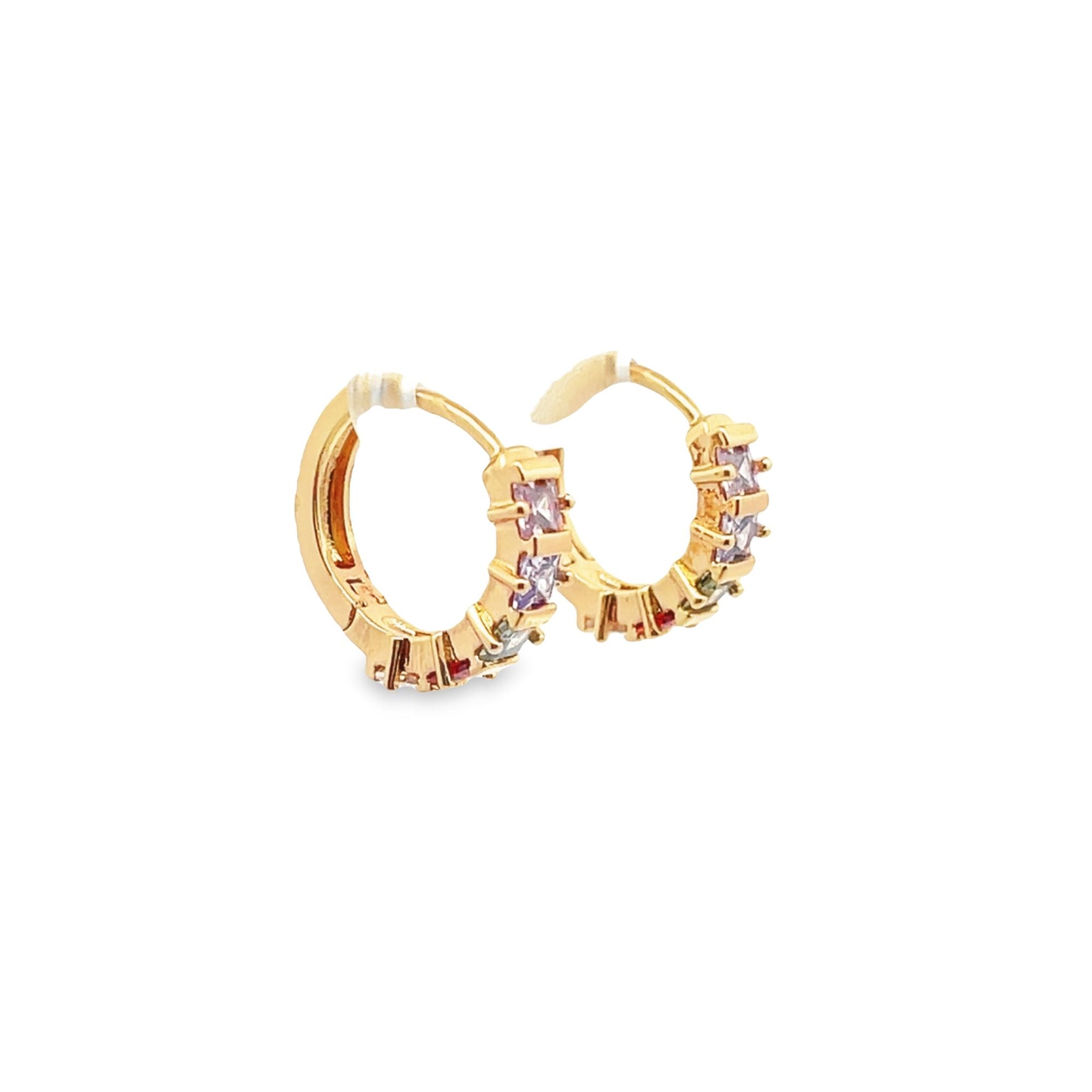 Royal Textured 5 Cubic Zirconia Stones Huggies Earrings [STYLE E]-0