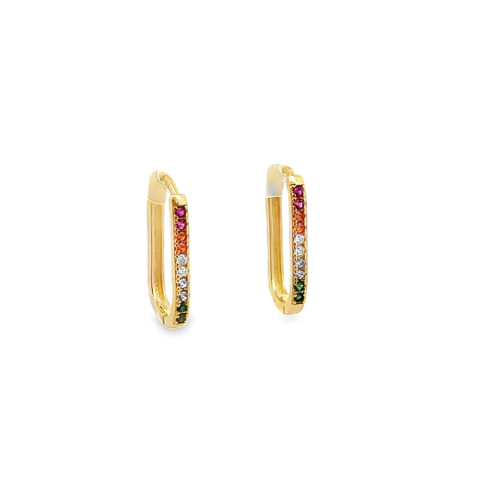 Half Multicolored CZ Paved Oval Link Latch Back Huggies (L135A)-0