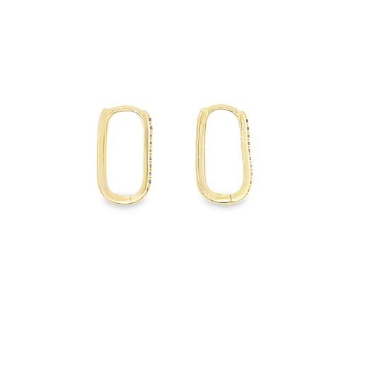 Half Multicolored CZ Paved Oval Link Latch Back Huggies (L135A)-1