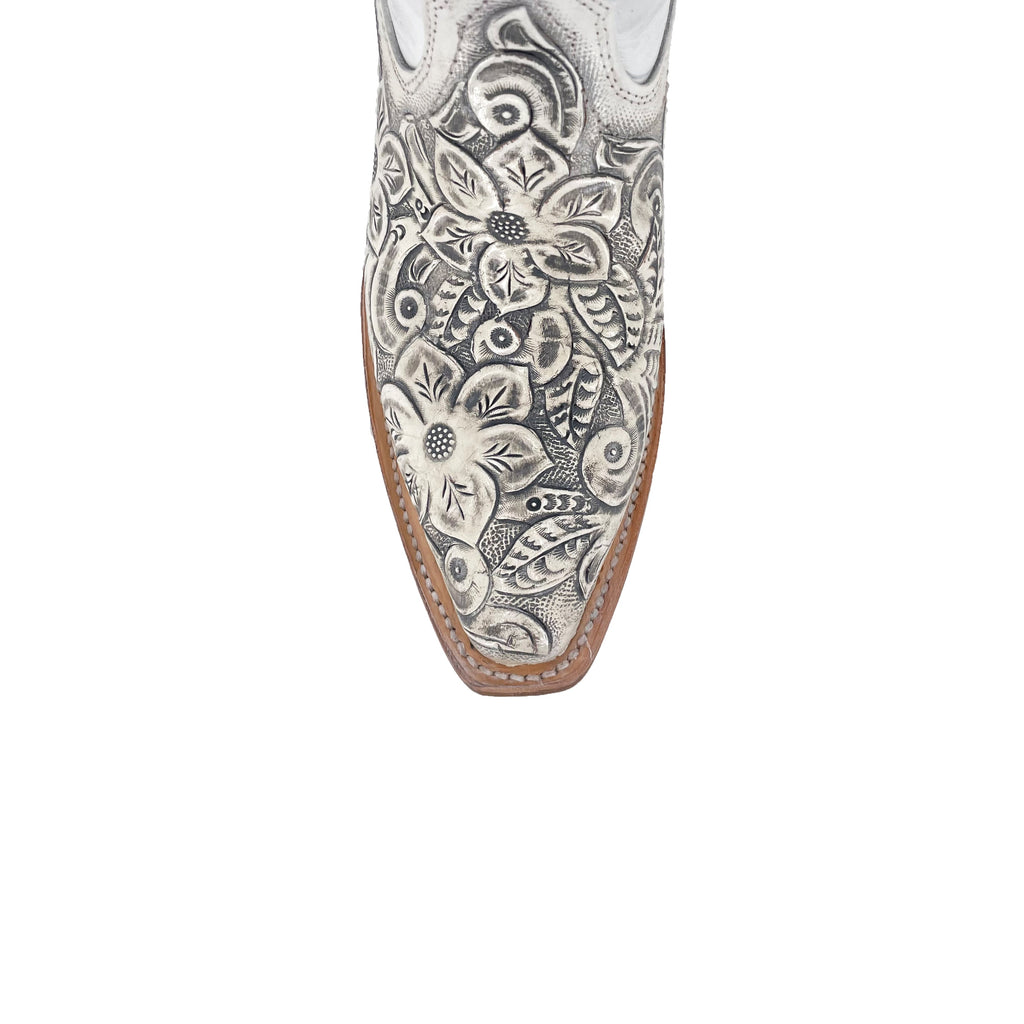 Women's Western Handtooled Boots - Floral White