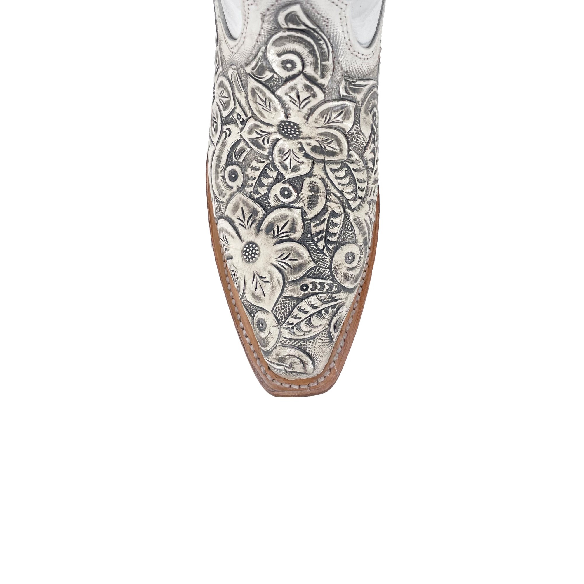Women's Western Handtooled Boots - Floral White