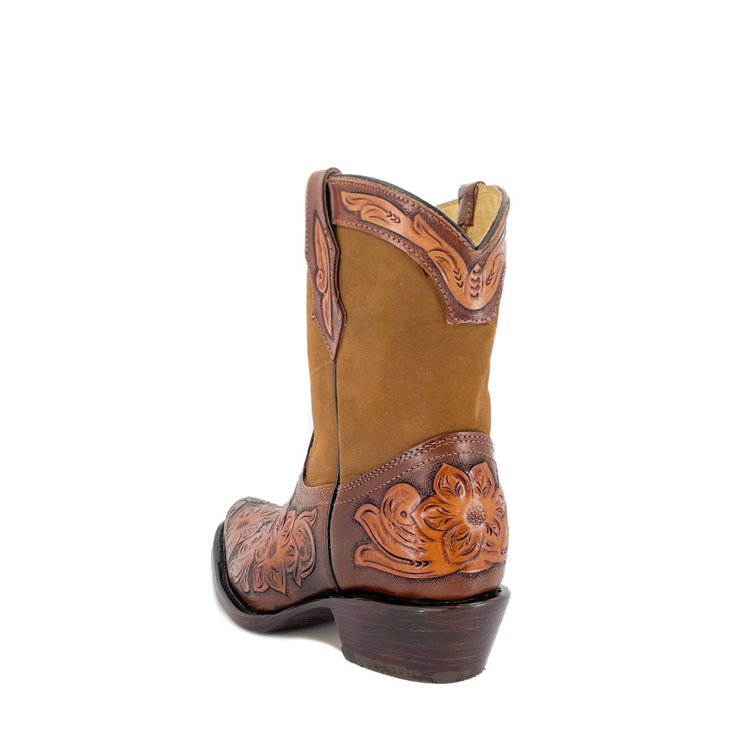 Women's Texan Handtooled Bootie - Flower Bitone