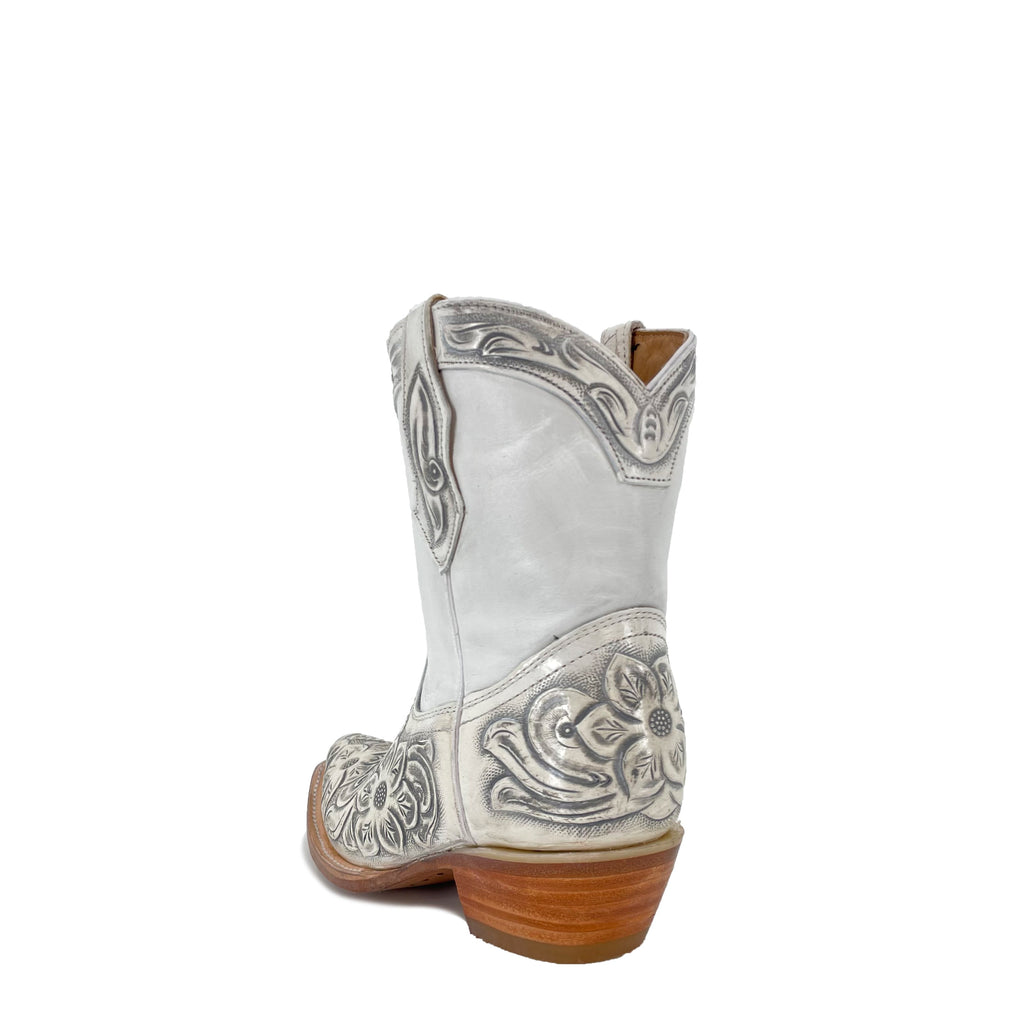 Women's Western Handtooled Boots - Floral White