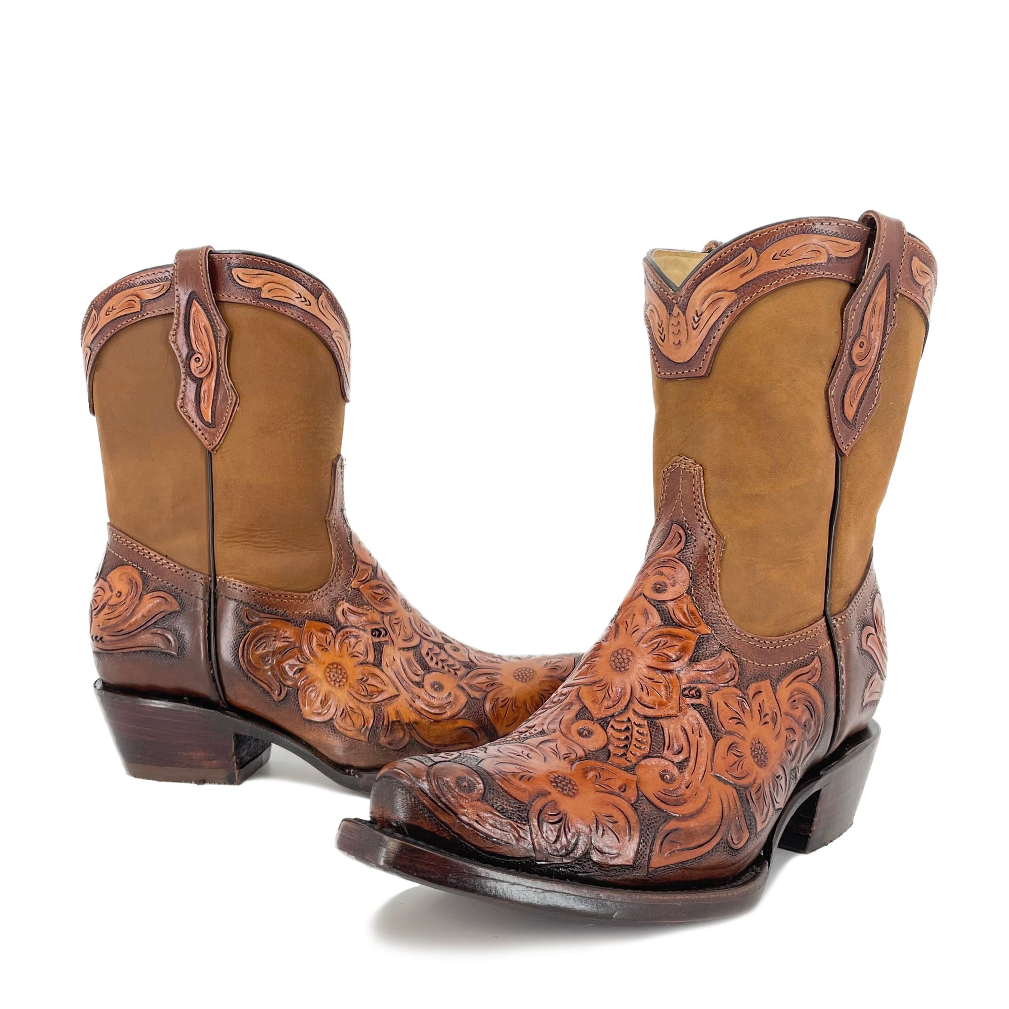 Women's Texan Handtooled Bootie - Flower Bitone