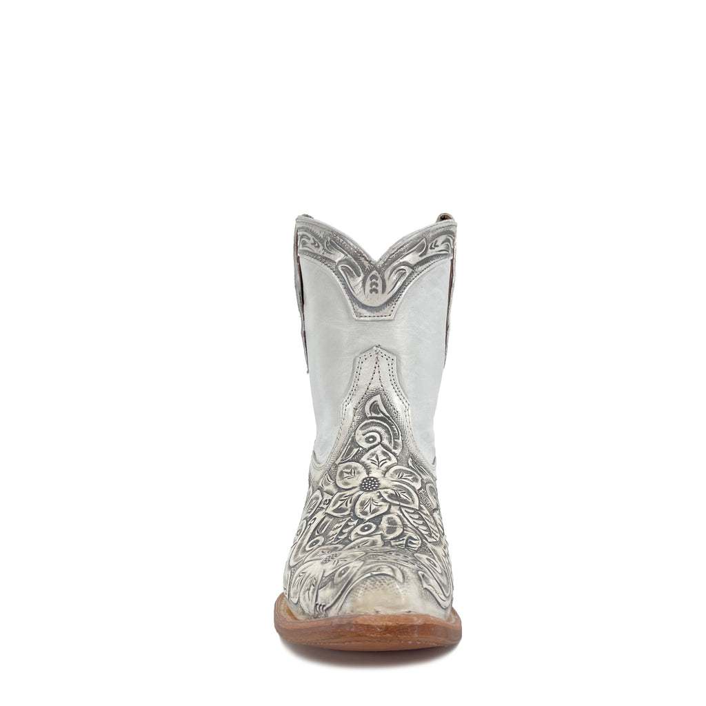 Women's Western Handtooled Boots - Floral White