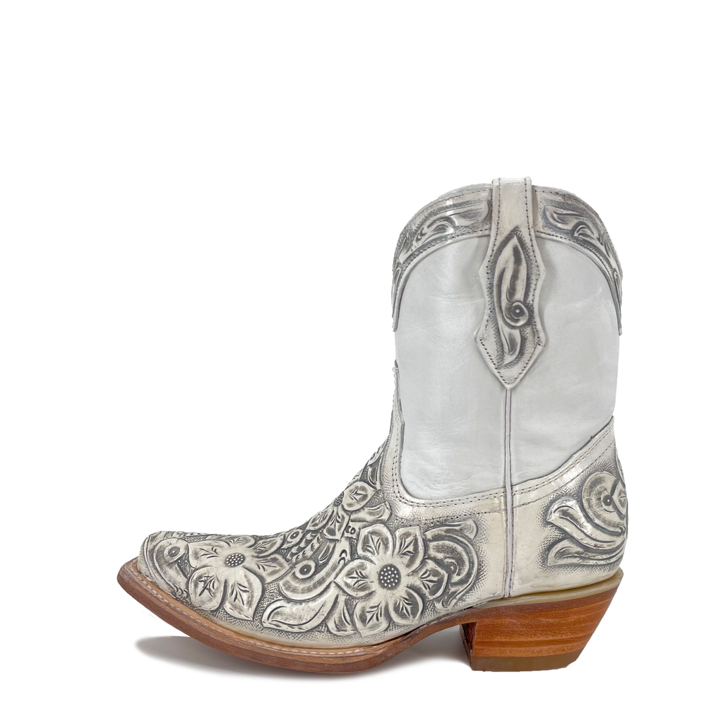 Women's Western Handtooled Boots - Floral White