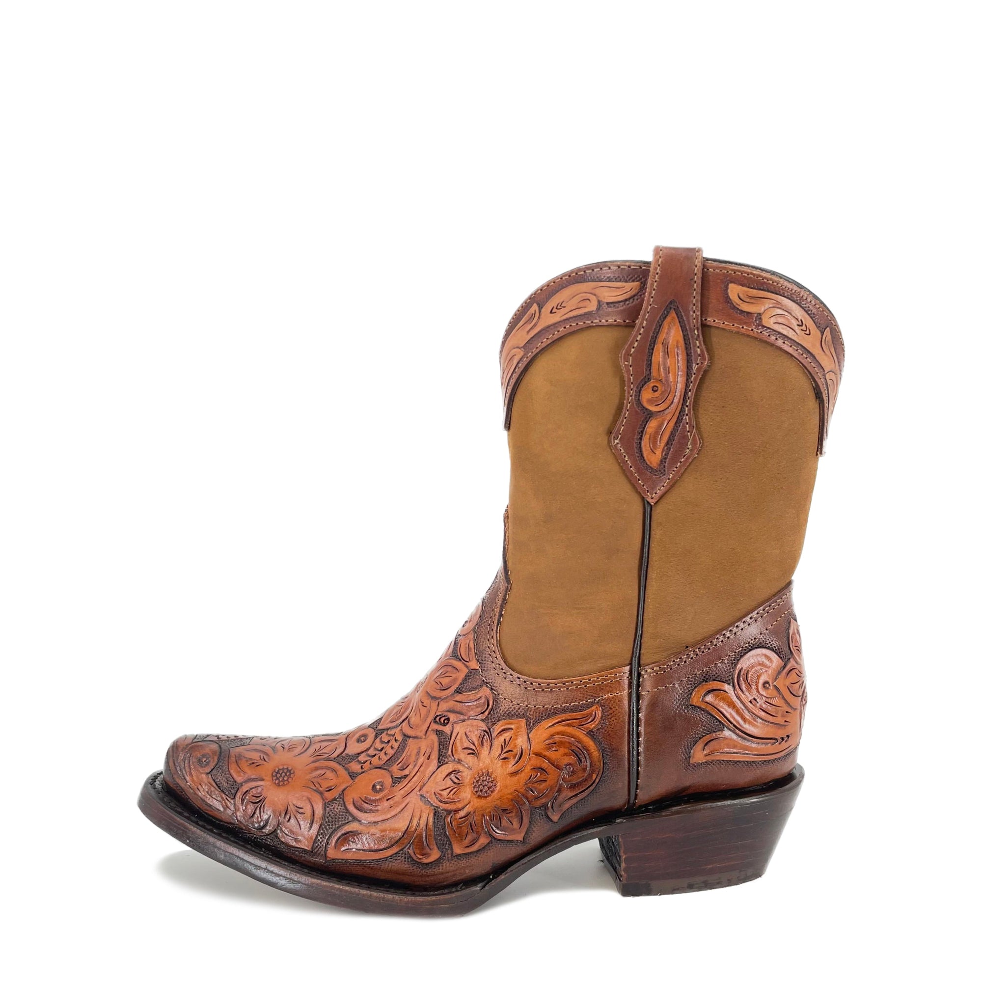 Women's Texan Handtooled Bootie - Flower Bitone