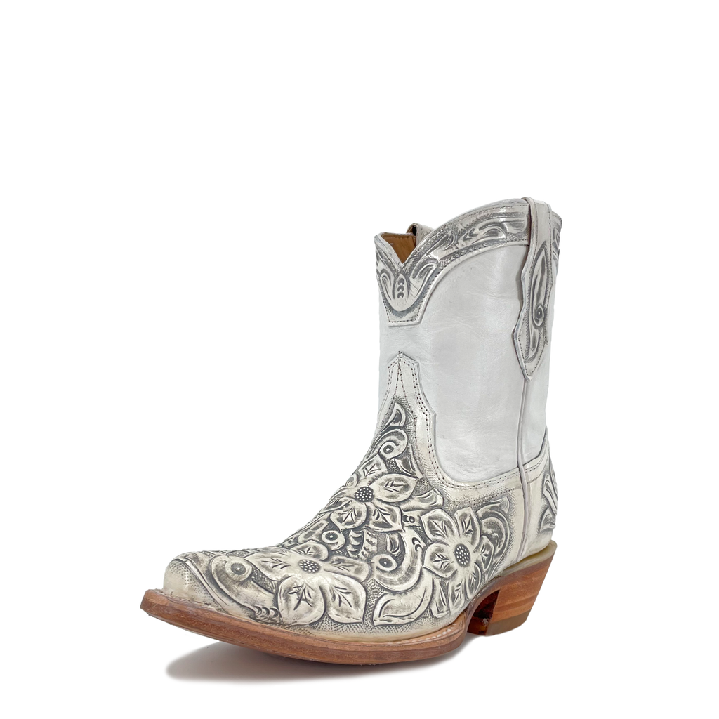 Women's Western Handtooled Boots - Floral White