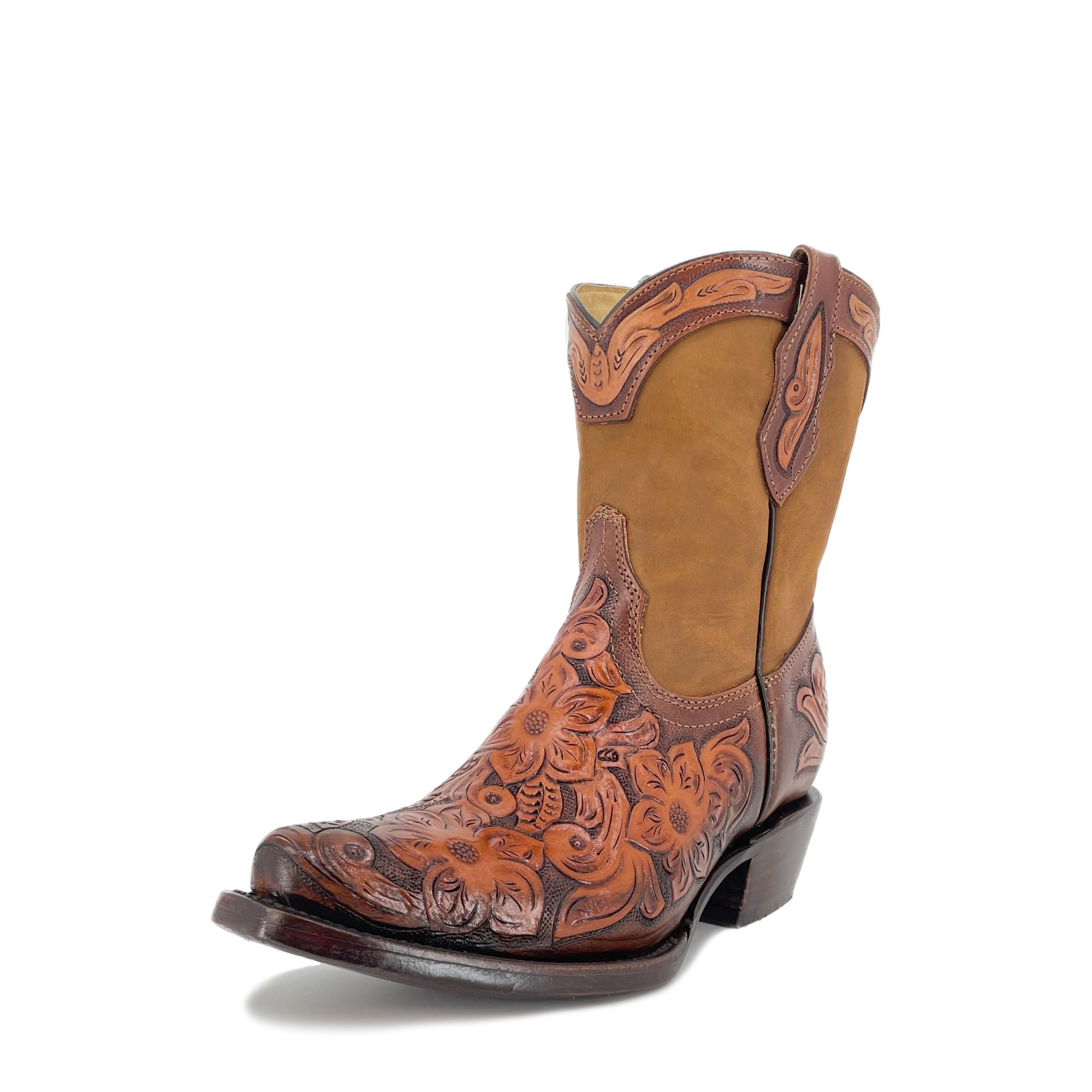 Women's Texan Handtooled Bootie - Flower Bitone
