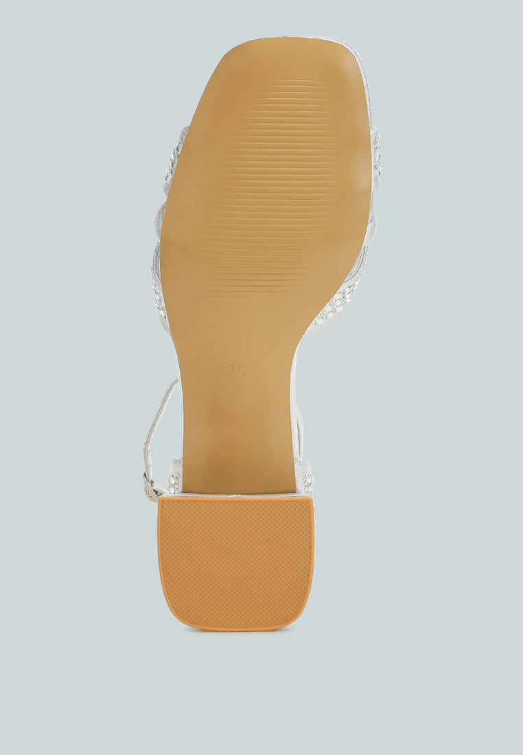 Babylon Low Block Heel Rhinestone Sandals-4