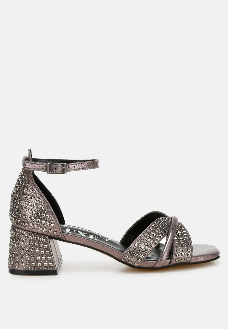 Babylon Low Block Heel Rhinestone Sandals-5