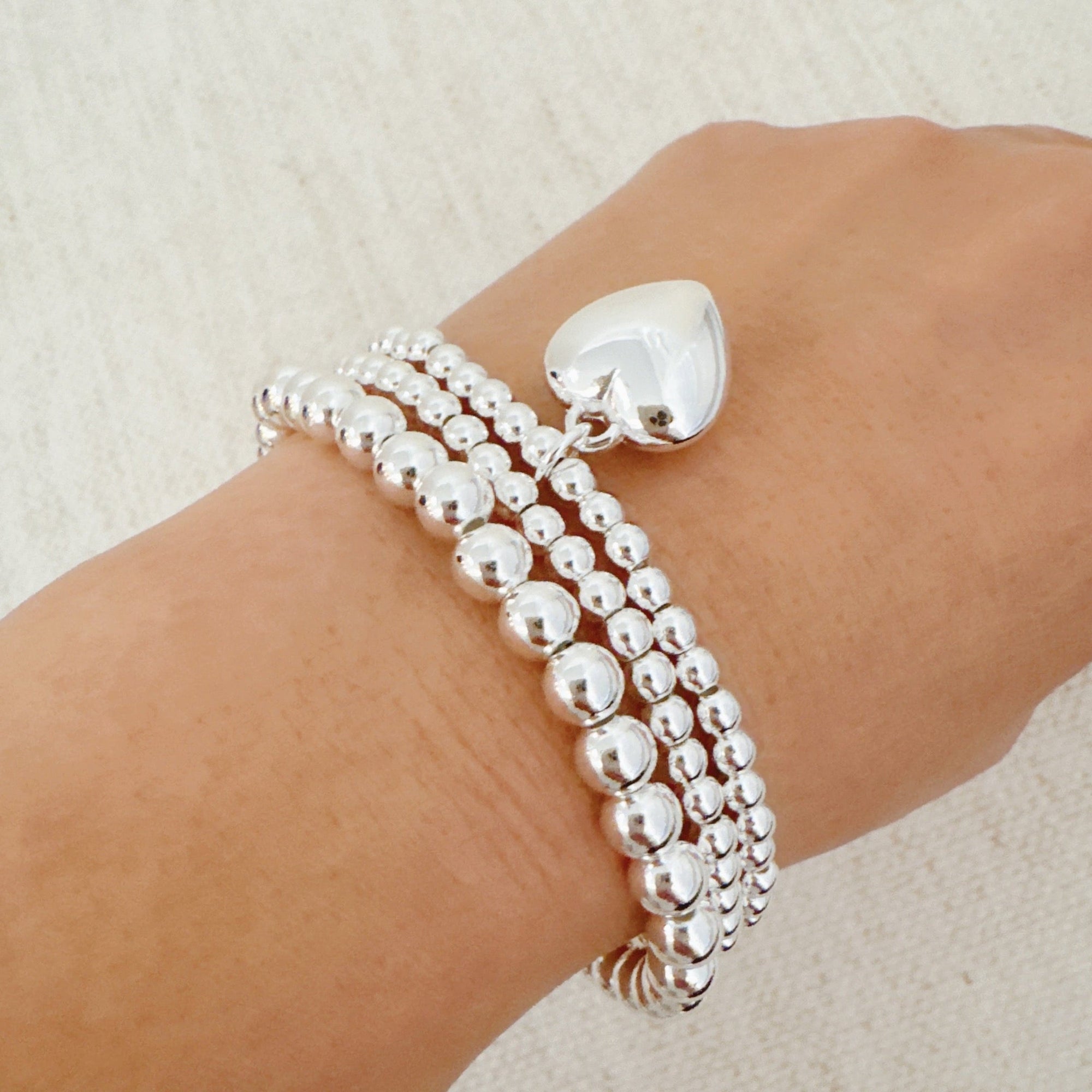 Ball Beads Golden Heart Stretch Bracelet Set Of 3-1