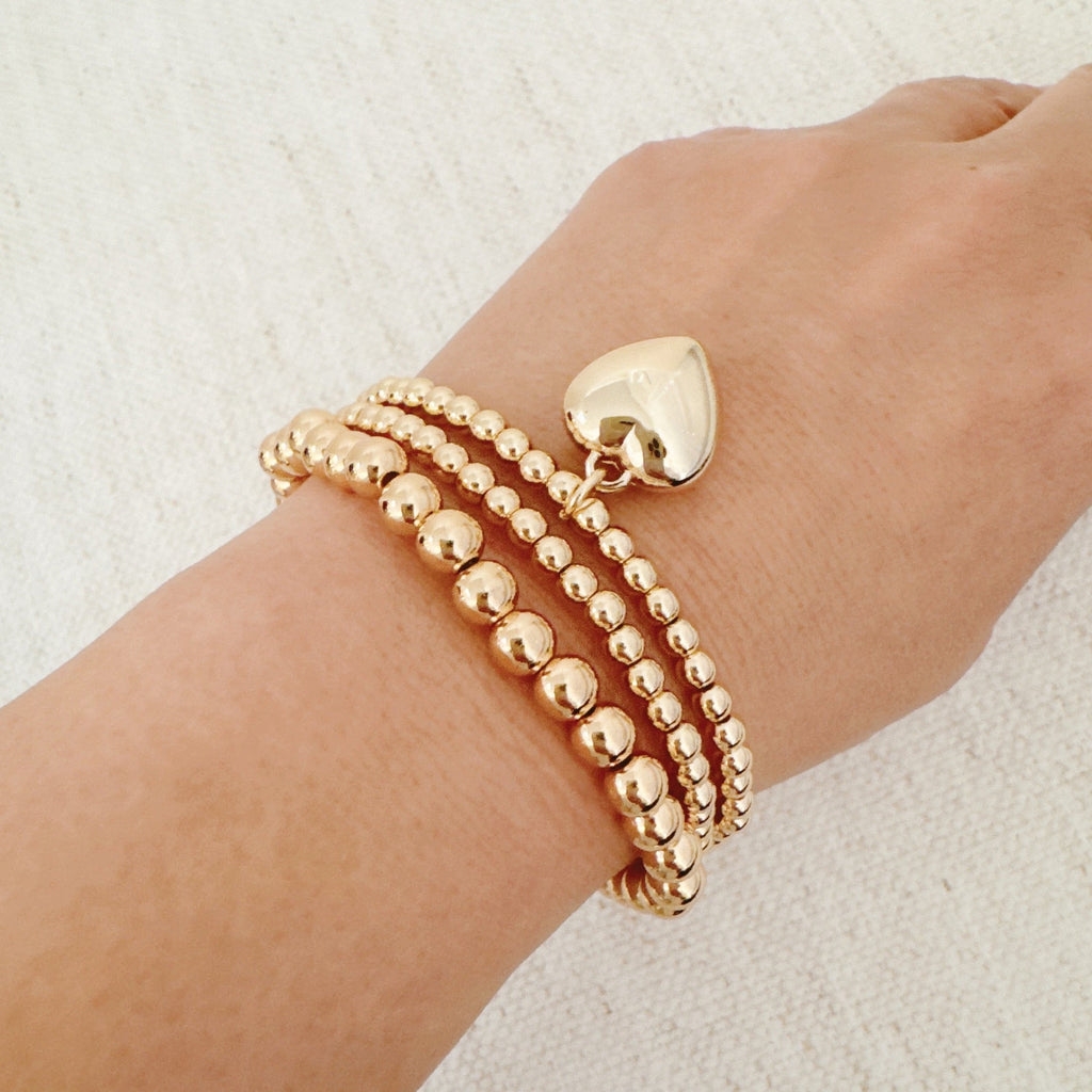 Ball Beads Golden Heart Stretch Bracelet Set Of 3-2