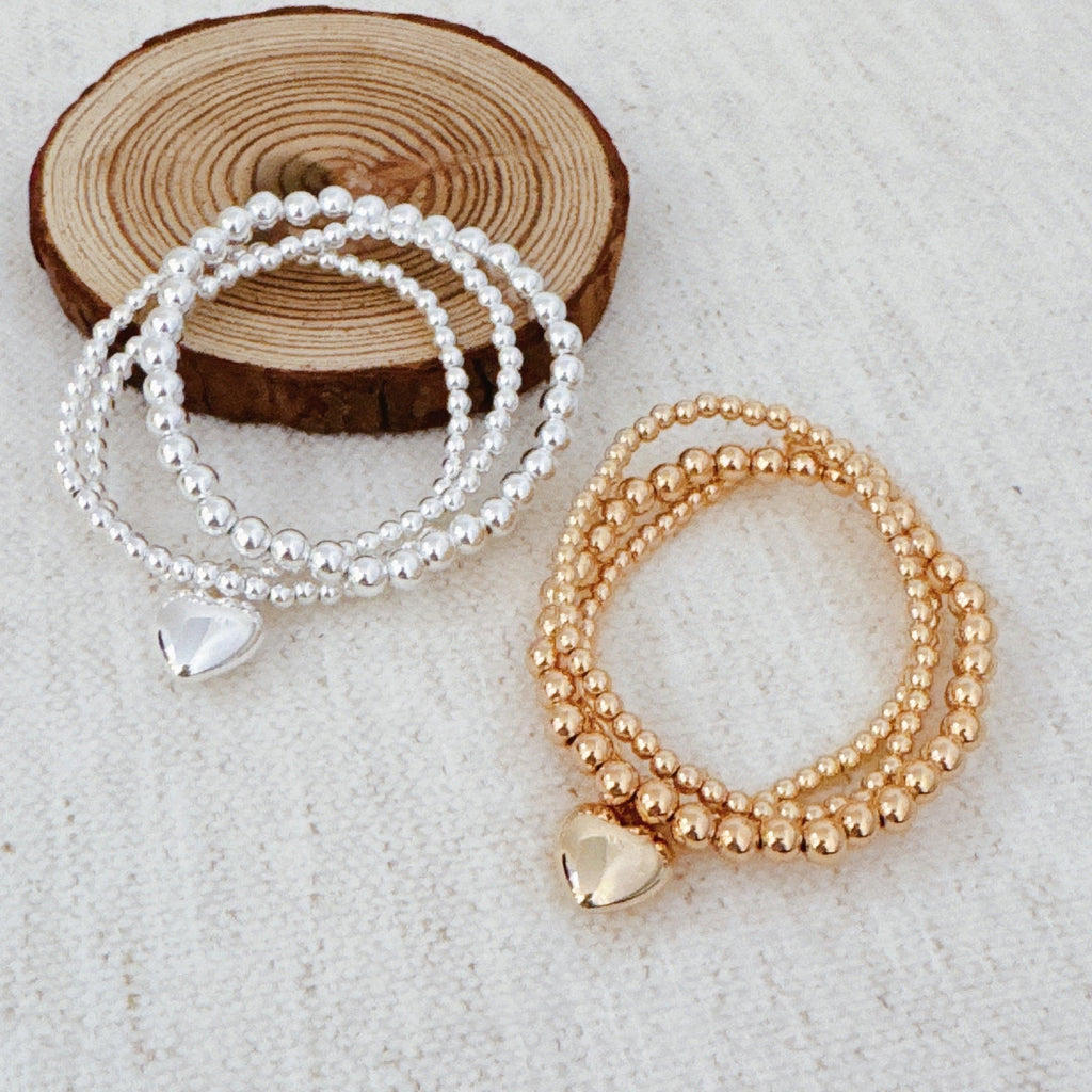Ball Beads Golden Heart Stretch Bracelet Set Of 3-0