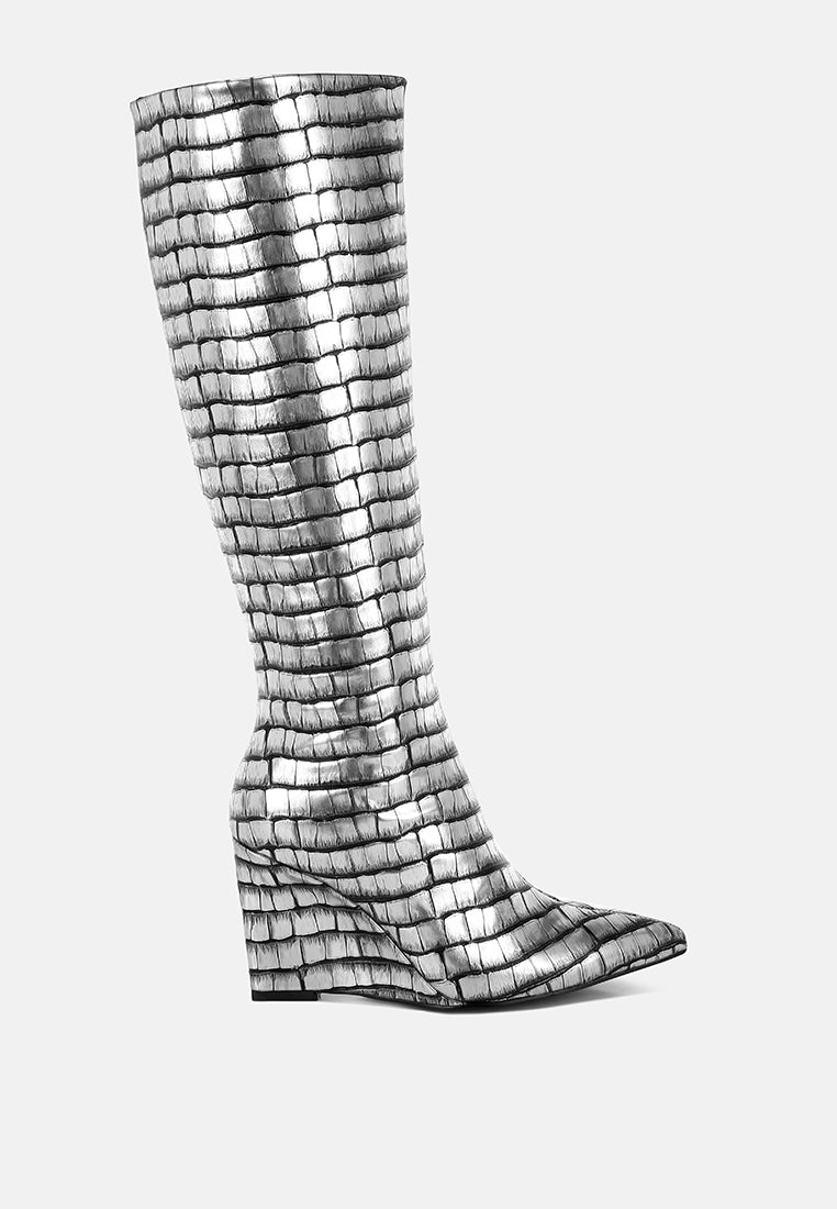 Bass Head Croco Metallic Long Boots-5