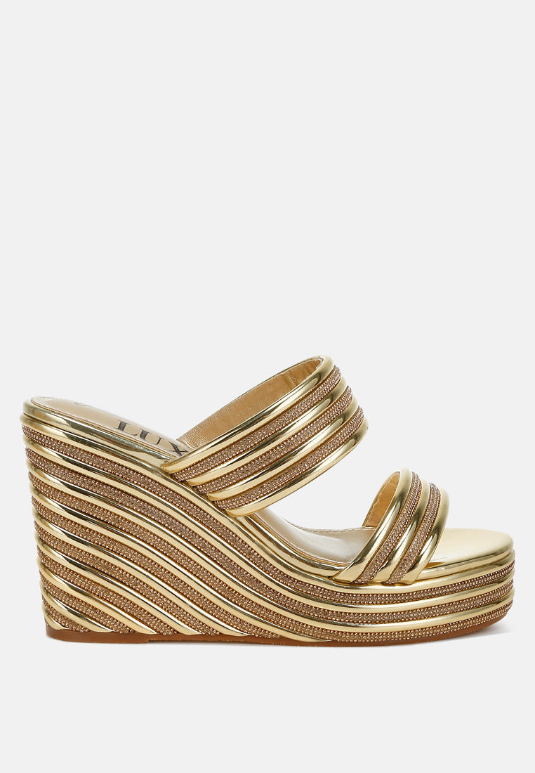 Benched Metallic Faux Leather Wedge Sandals-0