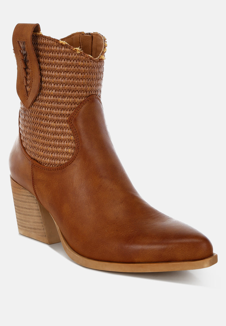 Big Mood Raffia & Faux Leather Cowboy Boots-1