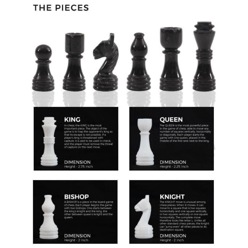 Black and White 12" High Quality Marble Chess Set