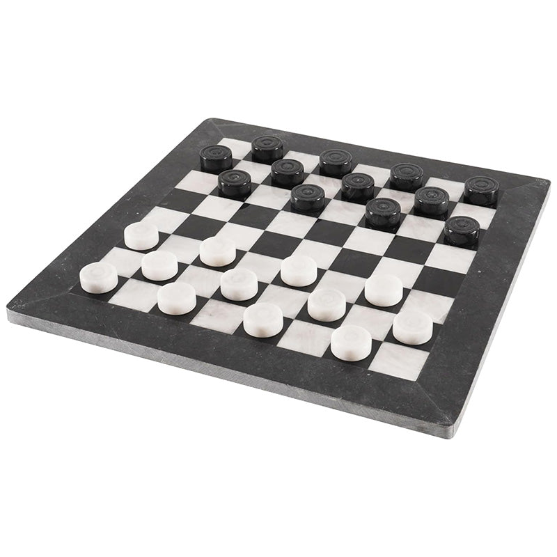 Black and White 15 Inches Marble Tournament Checkers Set