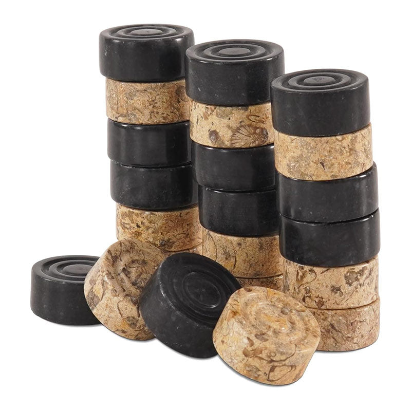 Black and Coral Marble Checkers Figures Set for Checkers Board