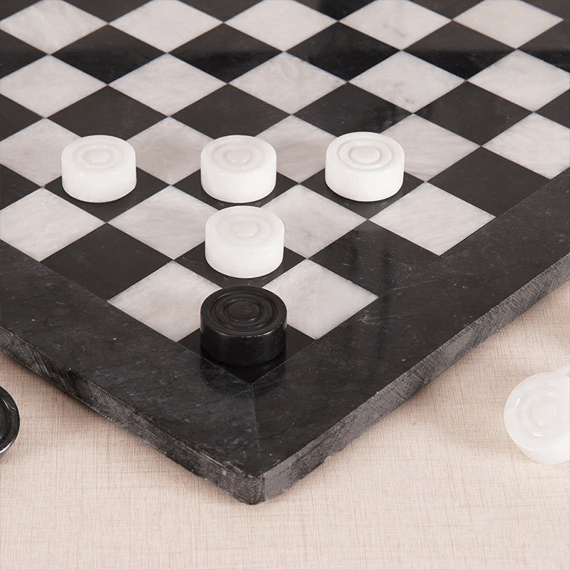 Black and White 15 Inches Marble Tournament Checkers Set