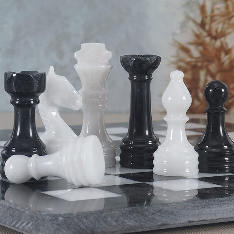 Black and White 12 Inches Premium Quality Marble Chess Set