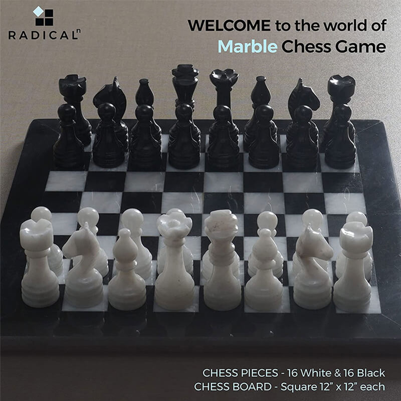 Black and White 12 Inches Premium Quality Marble Chess Set