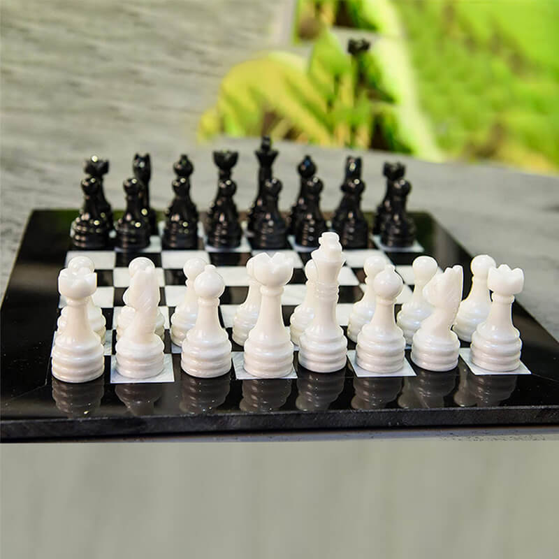 Black and White 12 Inches Premium Quality Marble Chess Set
