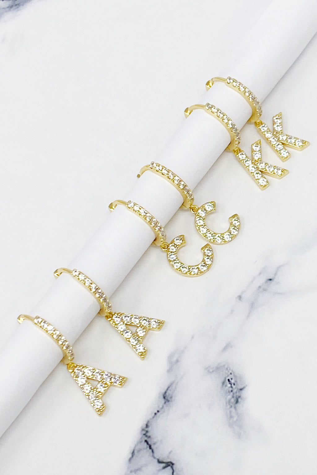 Crystal Initial Drop Earrings-1