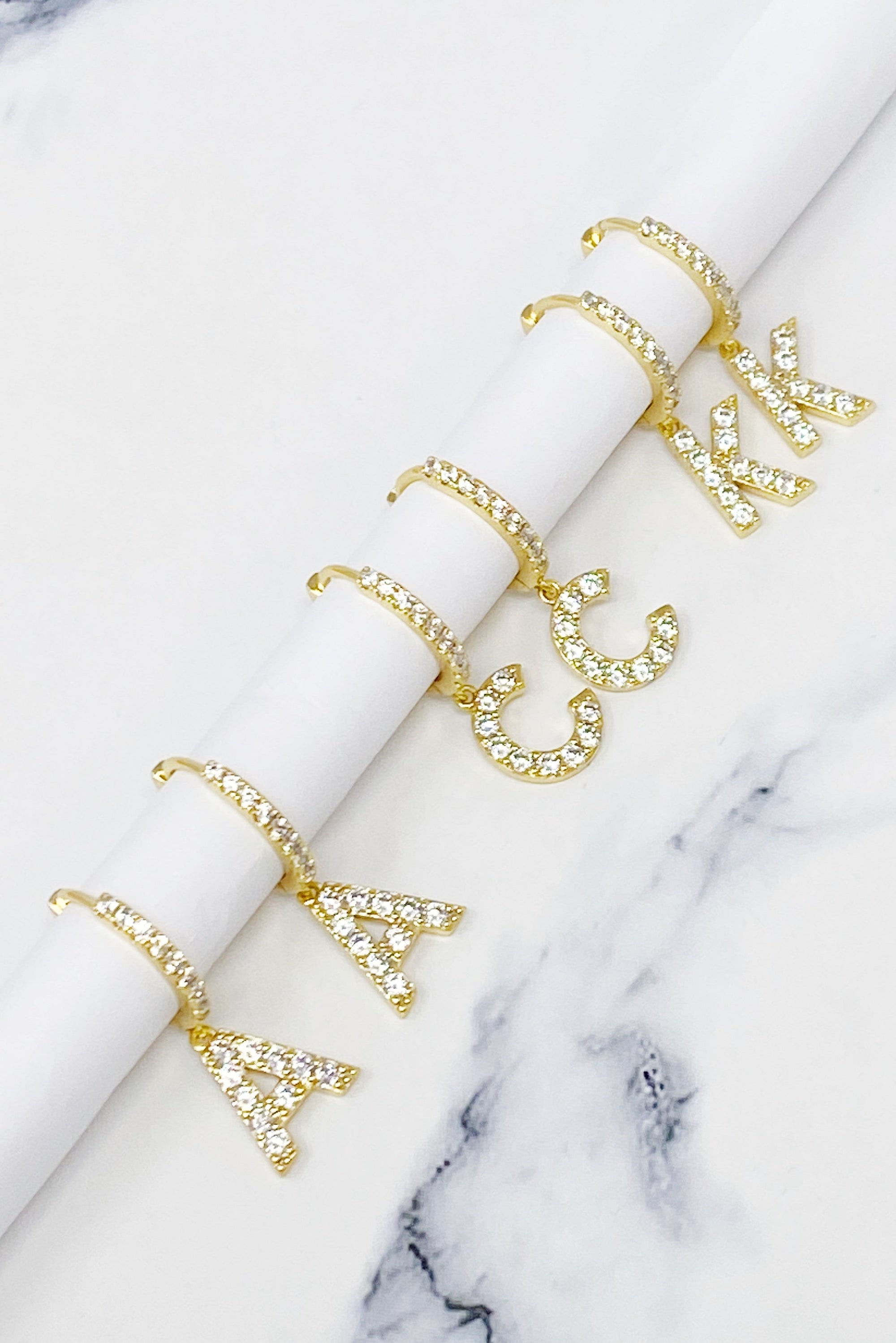 Crystal Initial Drop Earrings-1