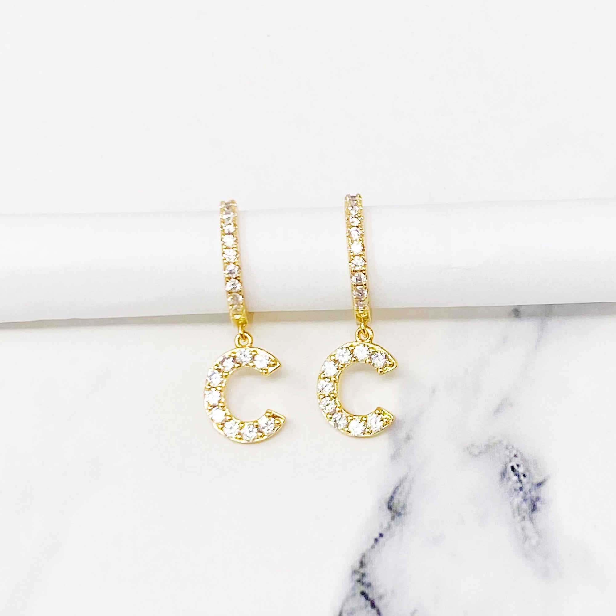 Crystal Initial Drop Earrings-7
