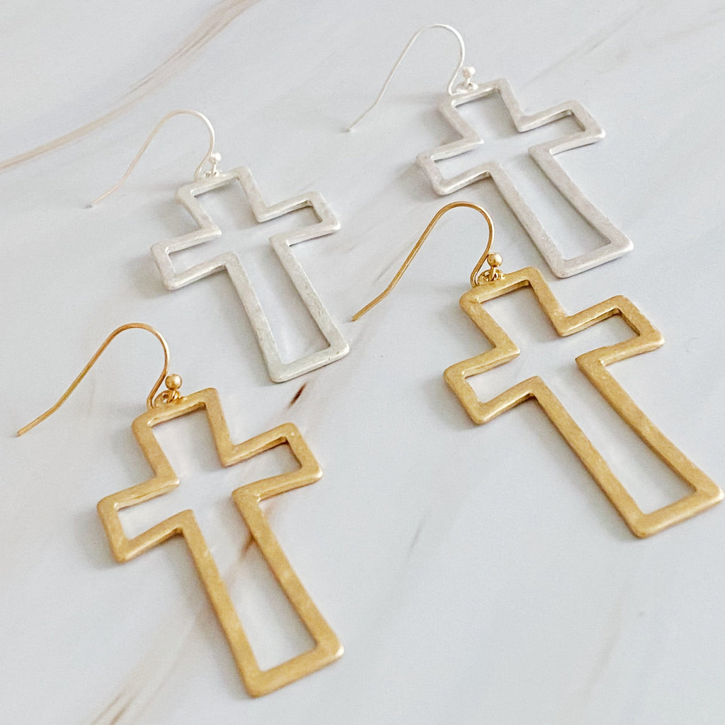 Dangle Cross Outlined Earrings-0
