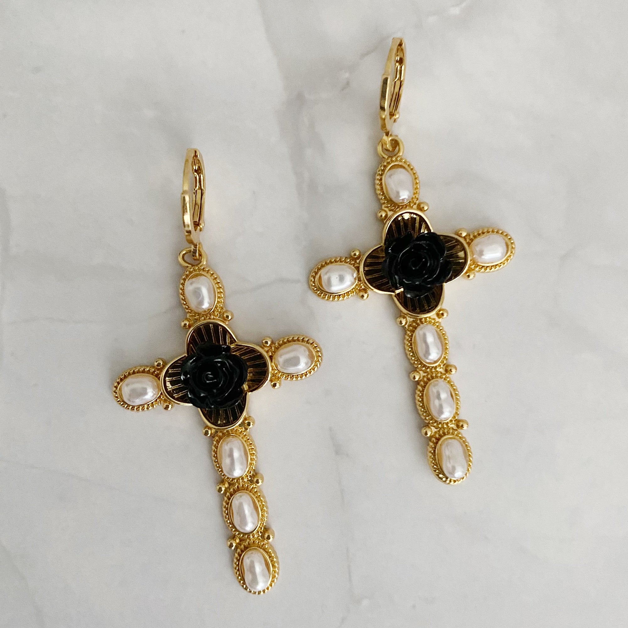 Black Rose Cross Earrings-4