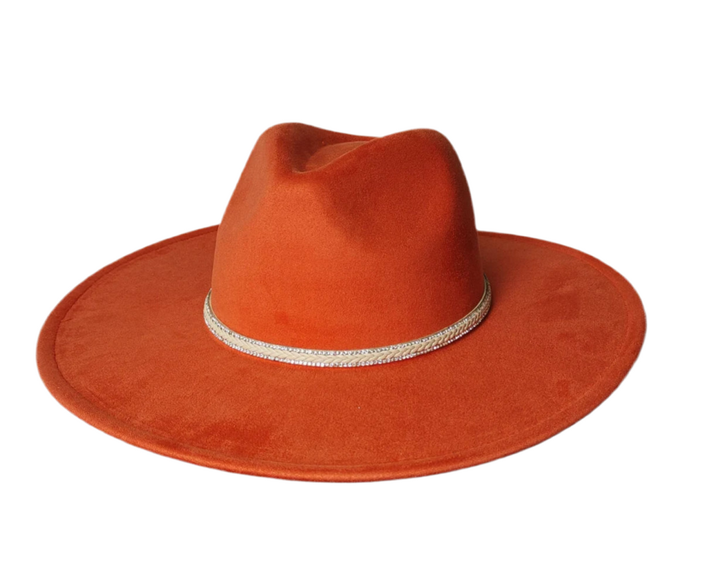 Wide Brim Fedora Hat - Vegan Suede Material, With Dazzling Accessory, Adjustable Straps, 10cm Brim, 12cm Height, Unisex Fashion Accessory-2