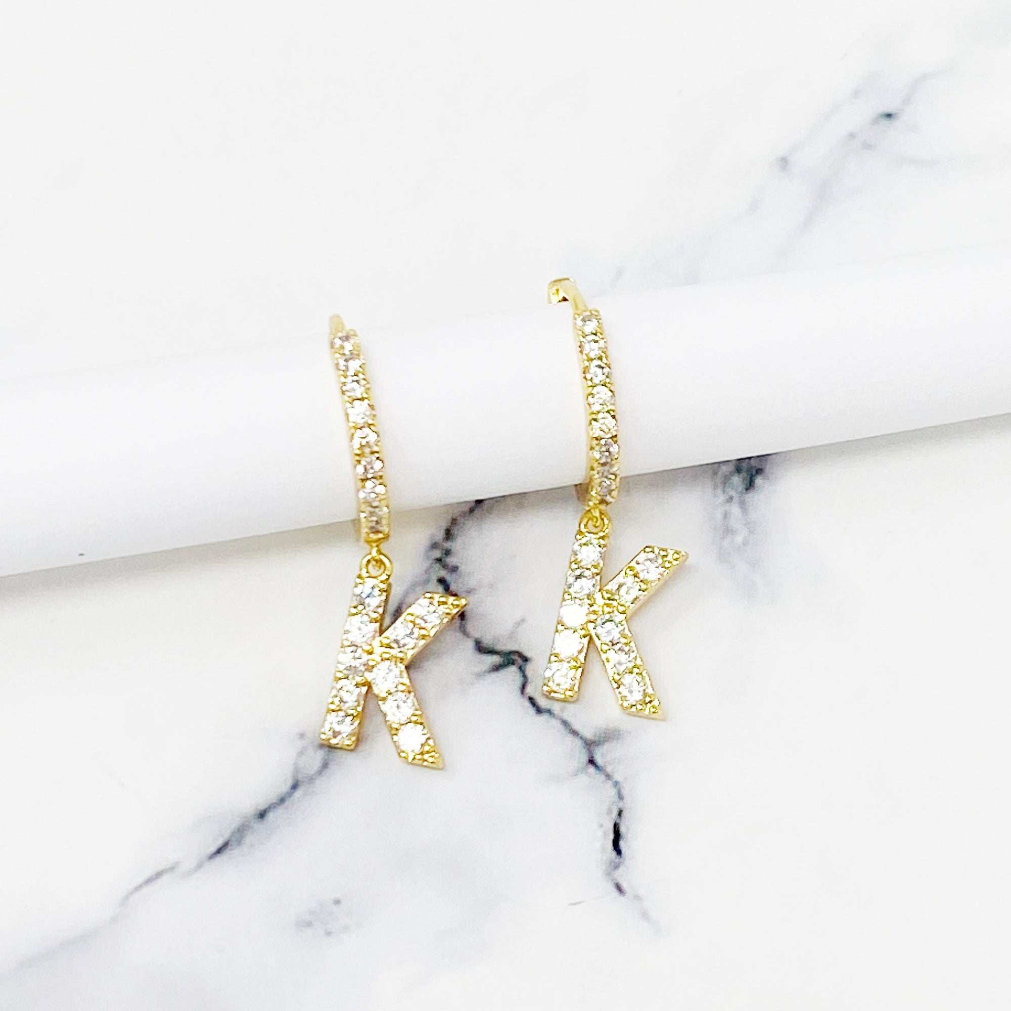 Crystal Initial Drop Earrings-13