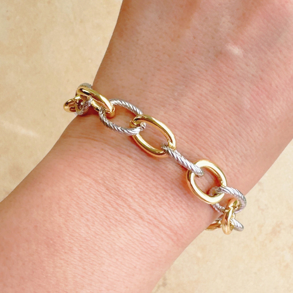 Cabled Texture Two Tone Chain Bracelet-2