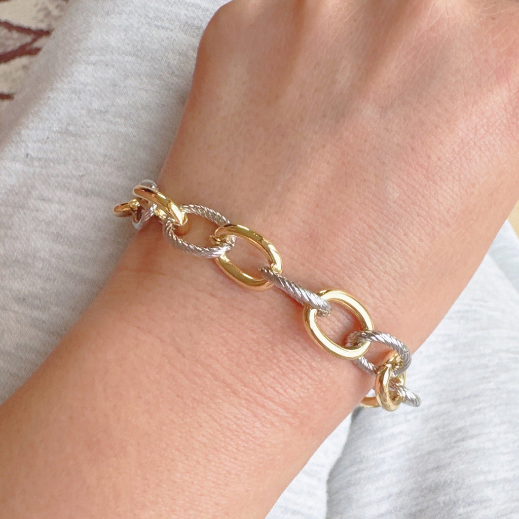 Cabled Texture Two Tone Chain Bracelet-0